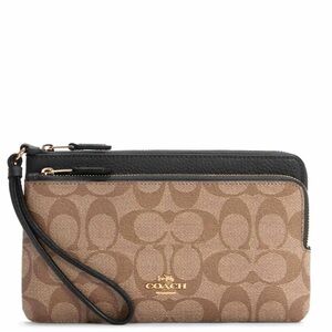 NWT | COACH | DOUBLE ZIP WALLET SIGNATURE KHAKI/BLACK